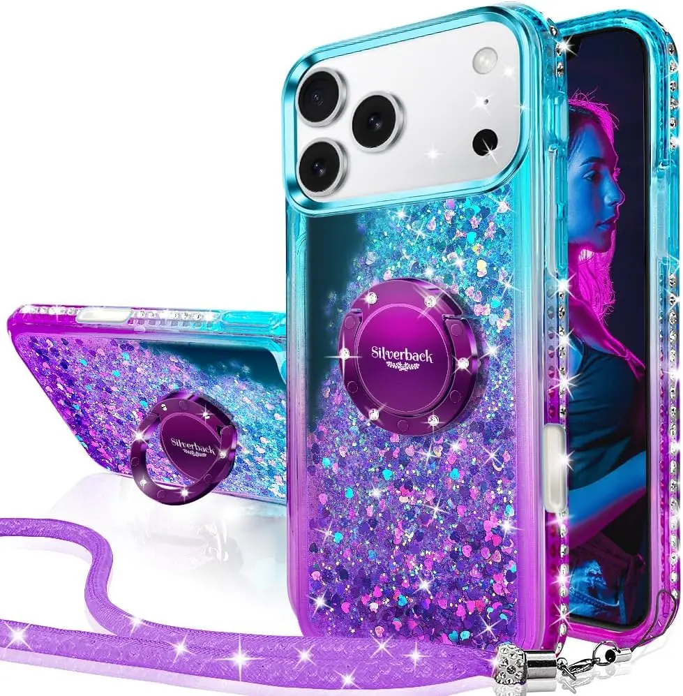 XYZ Smartphone Casing, Cute Holographic Glitter Phone Accessory for Girls with Rotatable Diamond Button Holder, Protective Cover