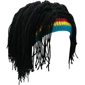 Funny Rasta Wig Beard Hats Knitted Jamaican Rasta Beanie Hat with Dreadlocks Christmas Halloween for Men Women gorros  y