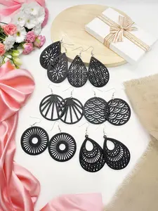 Boho Style Hollow Out Design Earrings Set, Vintage Style Dangle Earrings & Hoop Earrings, Fashion Jewelry Accessories for Women & Girls