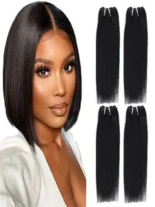 Real Human Hair Extensions Natural Straight 10 Inch, Quick Weave Ponytail Clips, Medium Length Wig Strips, Boho Style, 50g Per Pack