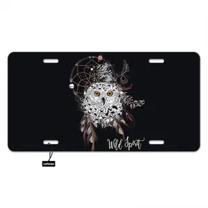 Dream-Catcher and Owl Car Front License Plate Wild Spirit Quote Animal Bird Feather Network Nature Decorate License Plates 6" X 12" Tag Novelty Vanity Metal Plate Aluminum