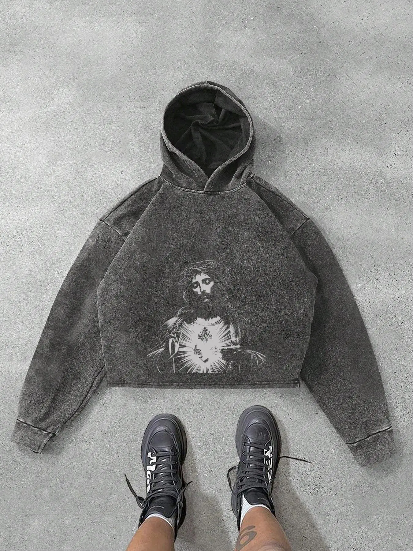 Unisex Men's Jesus Print Cross Hoodie Sweatshirt, Casual Loose Long Sleeve Graphic Hooded Sweatshirt for Fall & Winter, Men's Top for Daily Wear, Pullover, Casual Hooded Sweatshirts, Fashion Hoodies