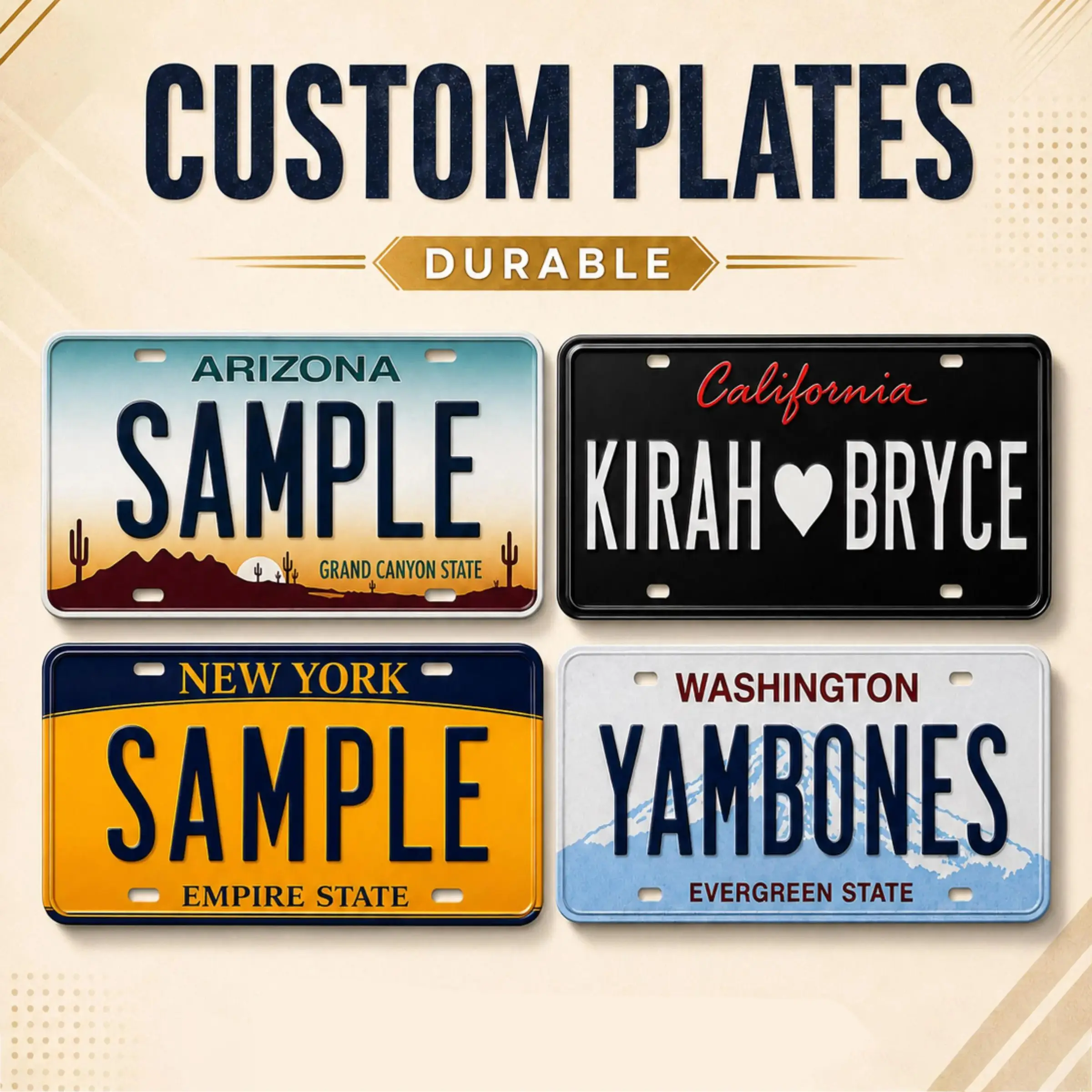 Custom State License Plate, Personalized Front Car Tag, Novelty Vanity Plate, Kids Bike ATV UTV Plate, 3x6 6x12 All States Flat Print