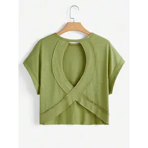 Essnce Solid Cut Out Back Tee Summer Outfits Batwing