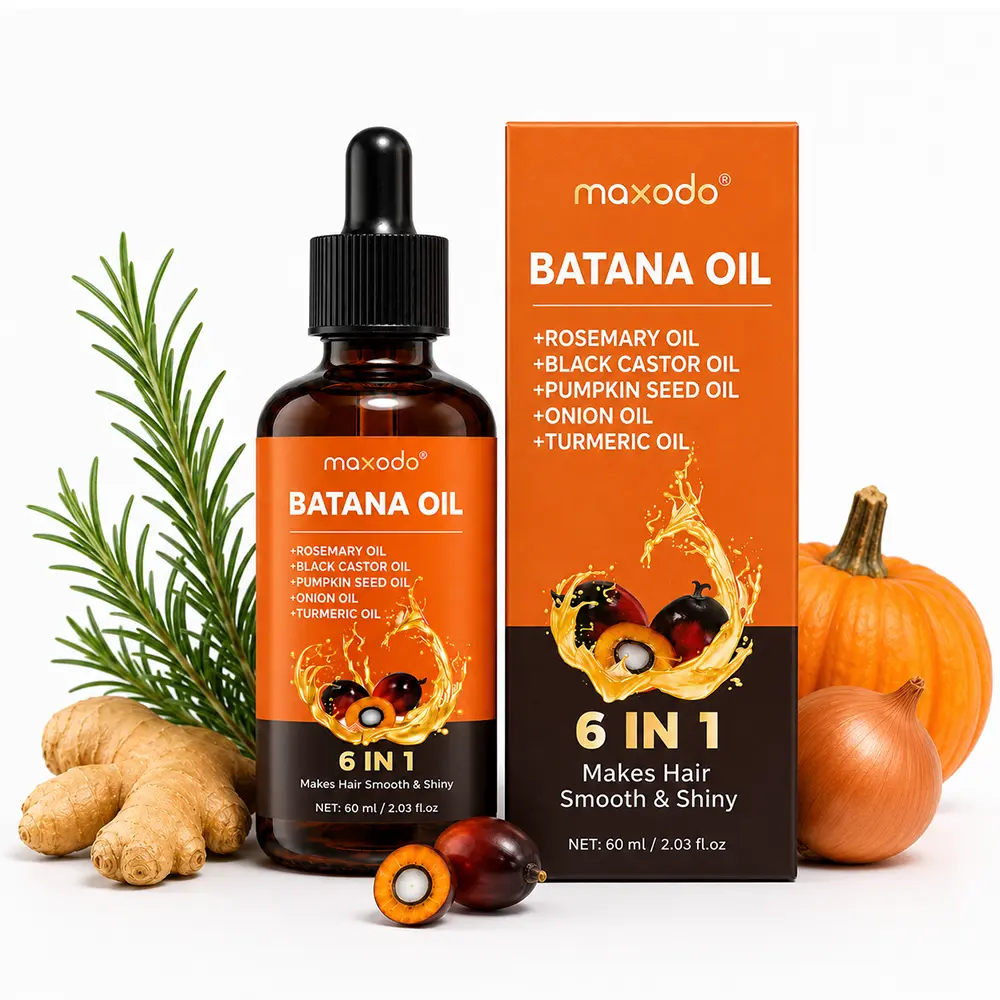 Maxodo 6-in-1 Batana Hair Oil with Rosemary, Black Castor, Pumpkin Seed, Onion & Turmeric Oils – Lightweight Hair & Scalp Nourishing Oil for Smooth, Soft & Shiny Hair – 60ml