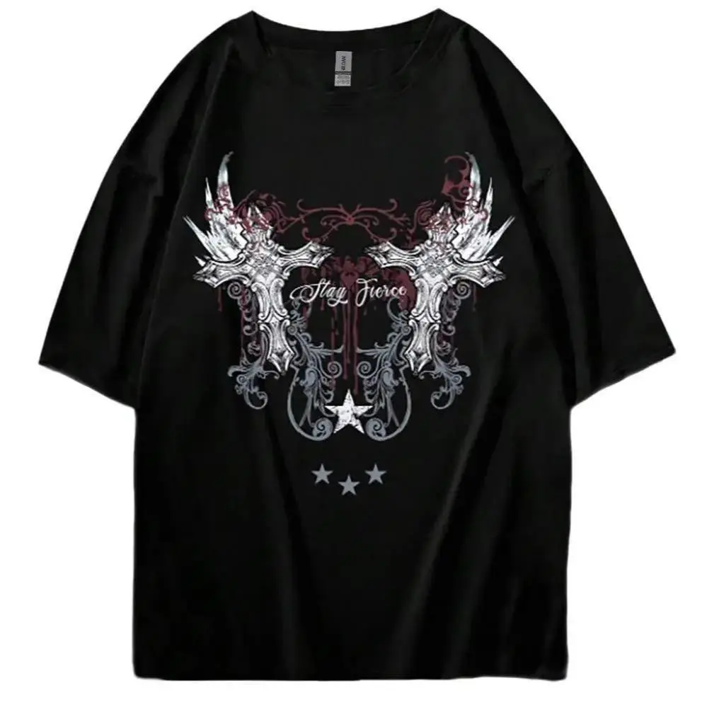 Affliction Y2k Grunge Punk Cross Pattern Tshirt, Vintage Gothic Style Skull And Cross Printed Tee T-shirt, Gifts, Unisex Top Streetwear