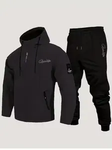 Men's Casual Outdoor Jacket Set, Camping Hiking Fitness Daily Commute Breathable Durable Mountain Wear, Geometric Pattern Long Sleeve Fitted Pants