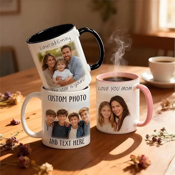 Customizable 11-oz Ceramic Coffee Mug & Acrylic Bathroom Tumbler - Personalized with Photos/Text, Washable, Multi-Color, Ideal Birthday Gift for Spouse (Husband), Grandma