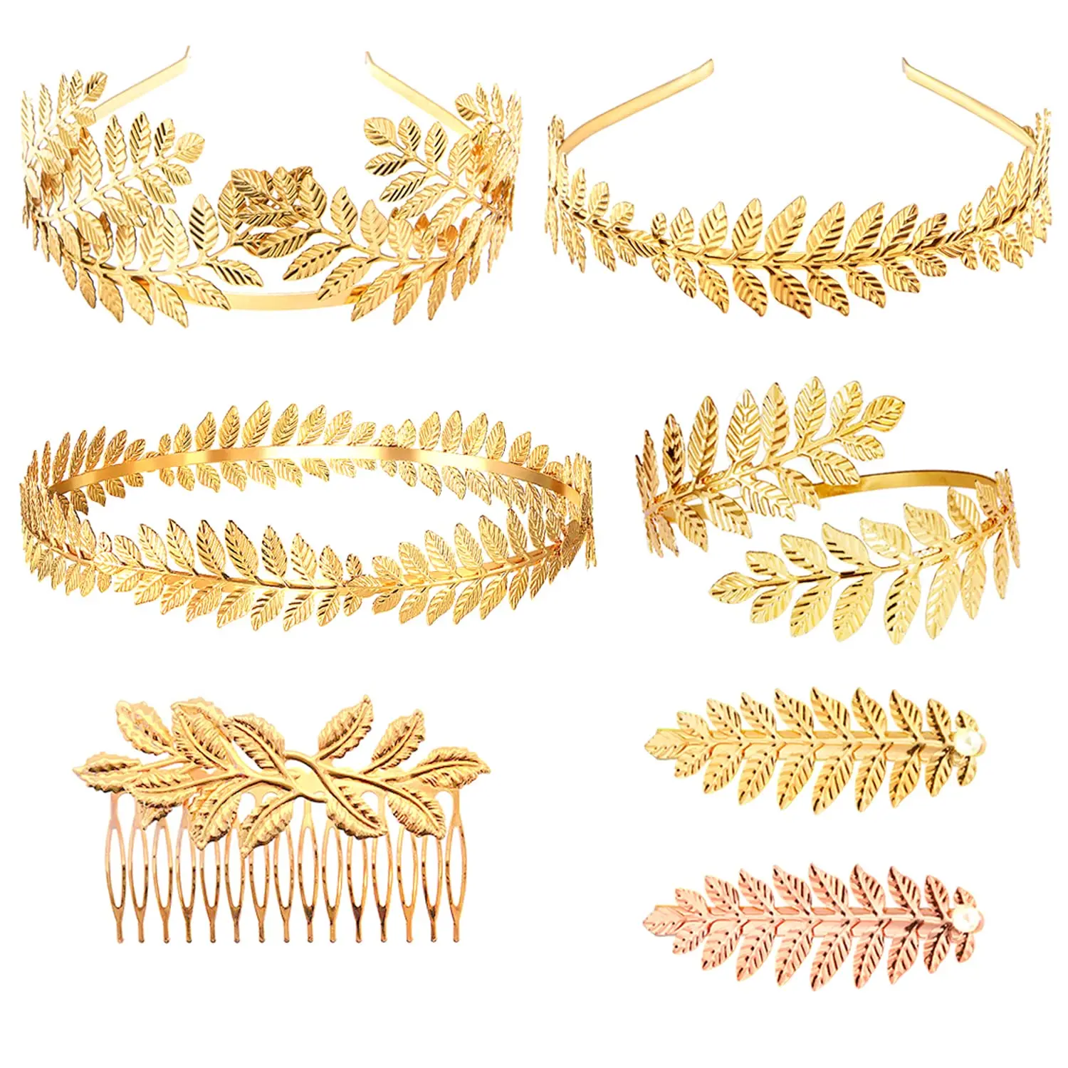 7pcs Goddess Leaf Headband  Greek Bridal Hairband Laurel Leaves Crown Branch Headpiece Accessories Romantic Grecian Costume - Gorgeous