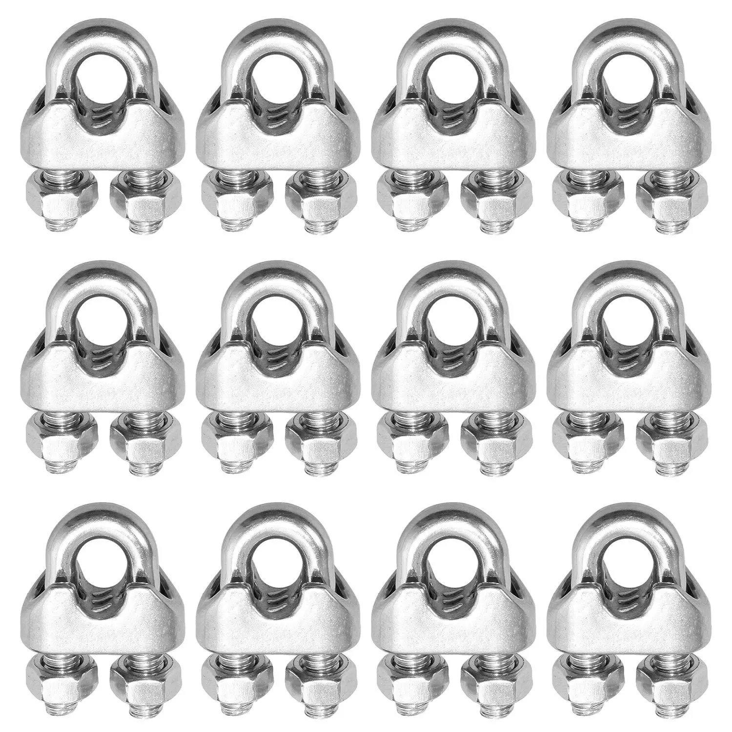 304 Stainless Steel Wire Rope Clamps - 1/4 Inch (6mm) Diameter Cable Fasteners, 12 Pieces for Secure Ropes, Safe Connection, Clotheslines, Hanging Banners