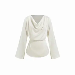 Cider Cotton-blend Cowl Neck Tie Back Cinched Waist Ruched Blouse