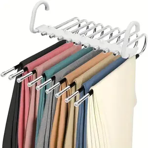 9 Layer Pants Hanger, Yoga Pants Hanger, 1 Count Space Saving Non Slip Stainless Steel Multifunctional Rack, Closet Organizer with Hooks for Leggings Trousers, Hanging Clothes Organizer