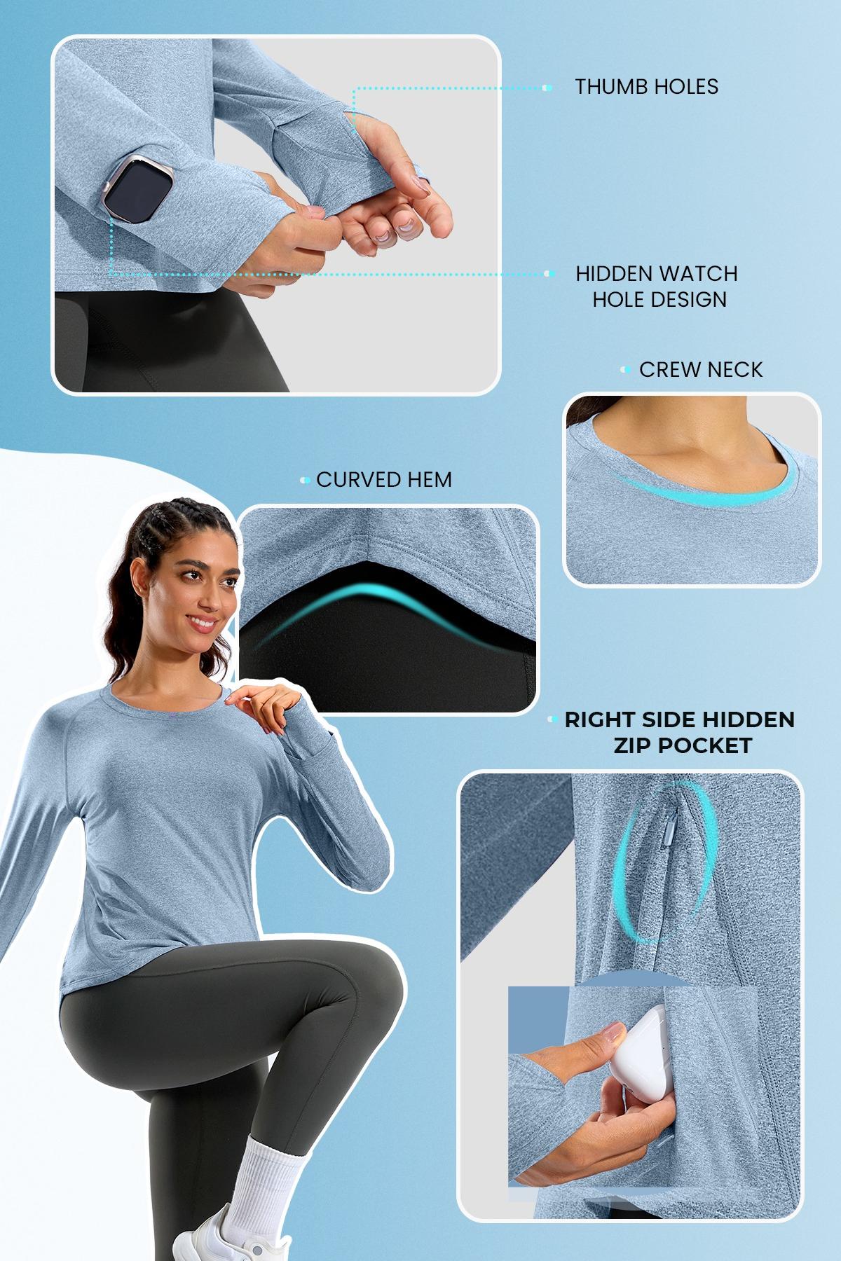 [Clearance] G GRADUAL Women's Quick Dry Running Wear, Long Sleeve Round Neck Athletic Top with Thumbholes and UPF 50+ UV-Protective Fabric,travel essentials,camping essentials, Long Sleeve Tops, Biking