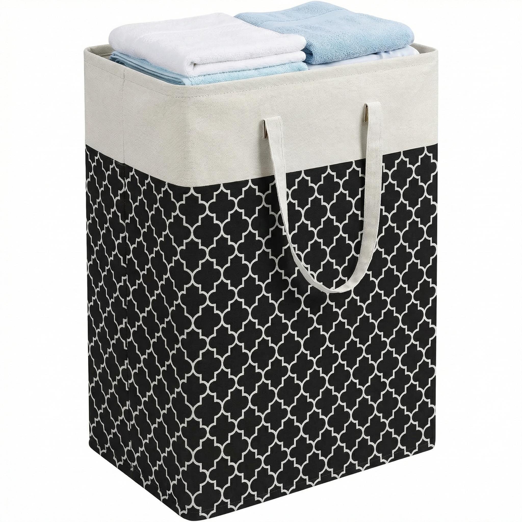 Laundry basket, laundry basket with long handle, foldable waterproof clothing basket, tall laundry bin, for bedroom, bathroom, dorm, 75L, black