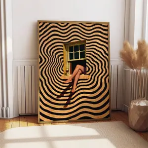 [SALE UP TO 50% + FREE SHIP] Woman Legs in Window Art Poster, Minimalist Abstract Wall Art, Retro Surreal Window Art Print, Modern Eclectic Wall Decor, Trippy Wall Decor