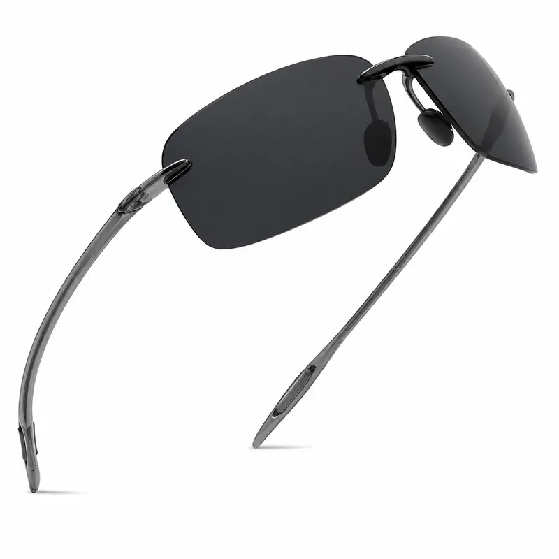 Men's UV Polarized Rimless Rectangle Tac Sunglasses - 15g Lightweight Sports Shades, TR90 Unisex Anti-Glare Eyewear, Accessories for Driving, Fishing, Lightweight Sports Sunglasses