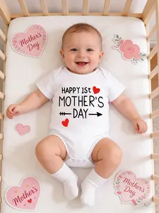 Happy 1st Mother's Day Baby Bodysuit Cute Heart Arrow Graphic Onesie for Newborn