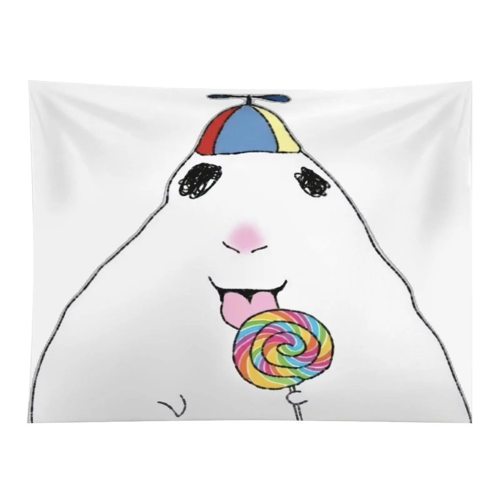 Whimsical Cute Cartoon Character With Propeller Hat Licking Rainbow Swirl Lollipop Funny Aesthetic Wall Tapestry for Bedroom Dorm Home Decor