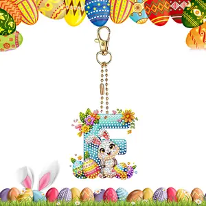 Easter Diamond Art Keychain Ornaments Double Sided Hanging Key Chains Diamond Painting Keychain Kits Diamond Painting Backpack Pendant for Adults Key Ring Art Pendant Decor