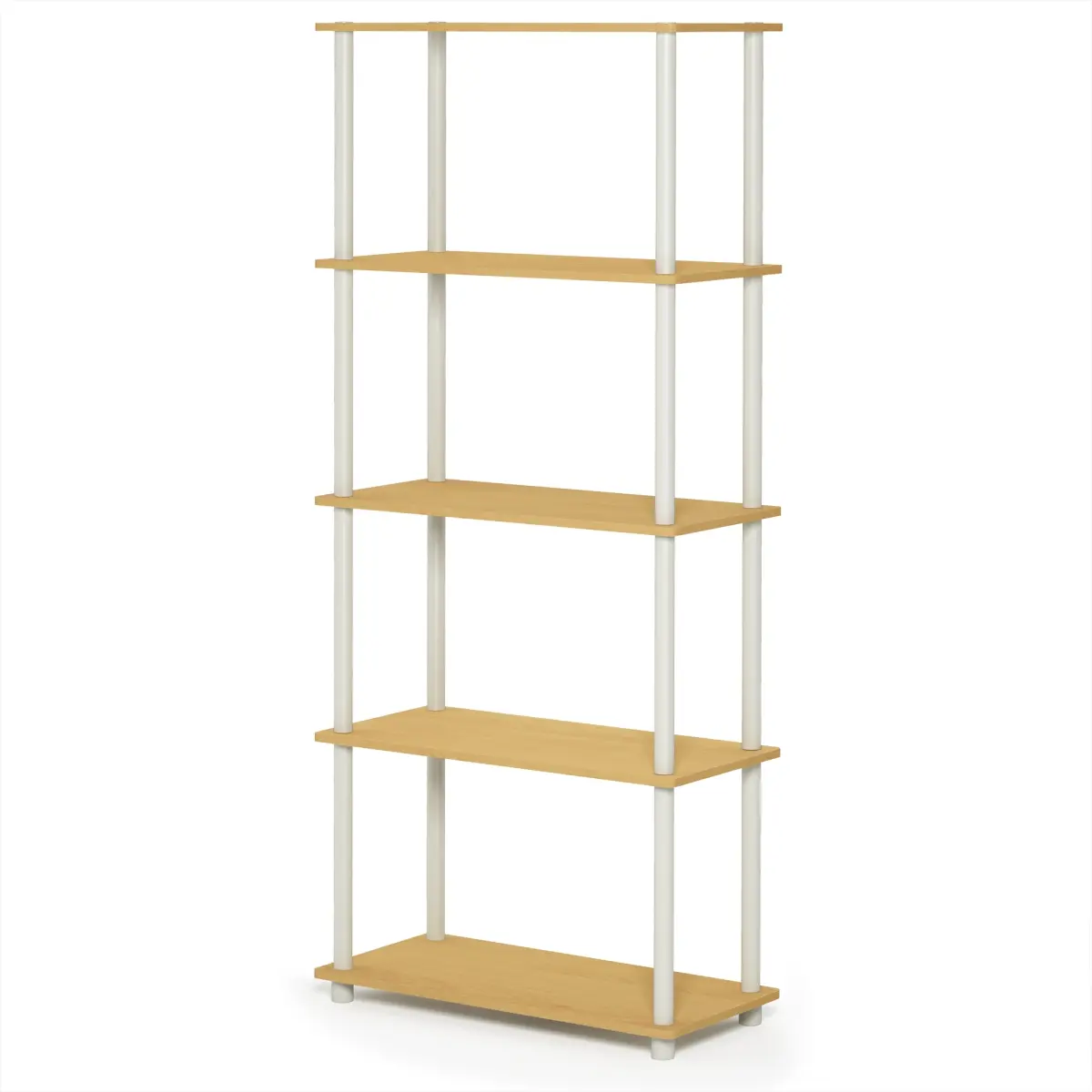 Furinno Turn-N-Tube 5-Tier Durable Wooden Composite Shelf - Turn-and-Connect No-Screws DIY Organiser, Beech & White Kid-Safe Commercial Office Furniture, Stable Sturdy Supportive Cabinets Racks & Shelves, Assembly Required