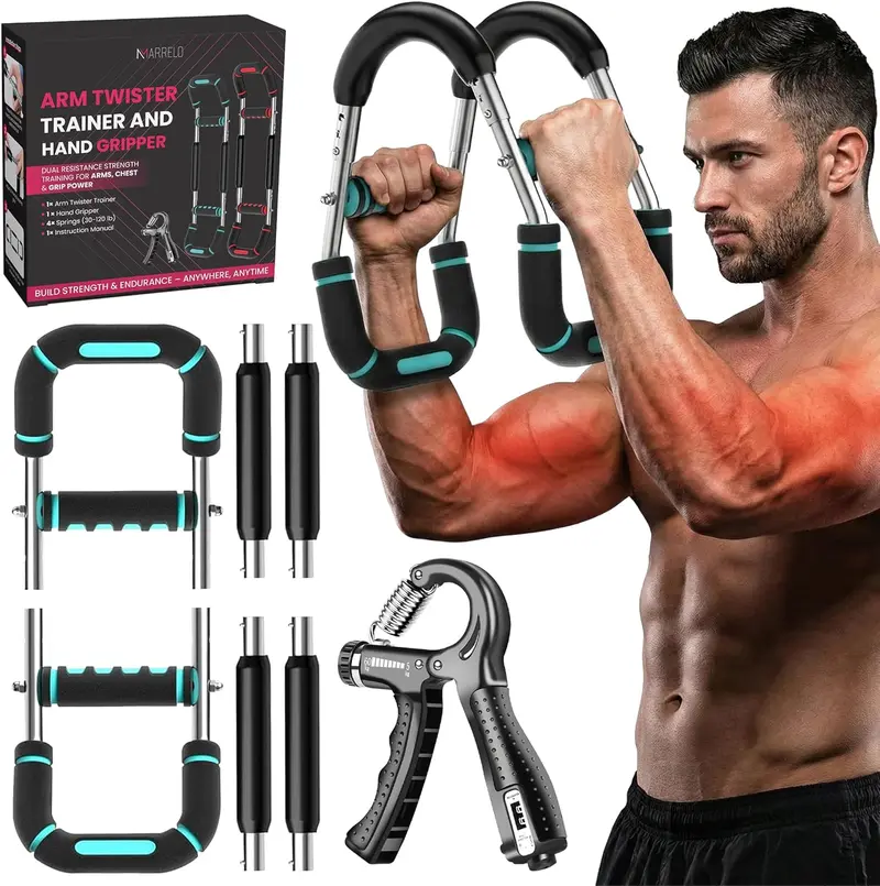 Adjustable Arm Twister Strength Trainer 30-120 lbs Dual Function for Chest Arms Shoulders Grip Workout Tool Home Fitness Portable Compact