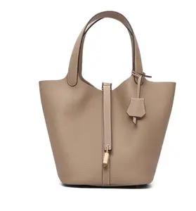 SADI Genuine Leather Bucket Tote Bag for Women - Top Handle Handbag with Lock Closure, Designer Style  Bag for Daily Use-AAS30661