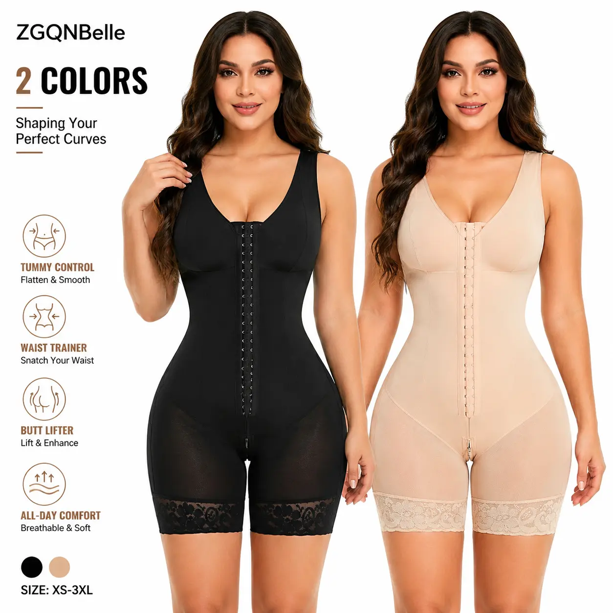 ZGQNBelle Women Fajas Colombianas Tummy Control Post Surgery Full Body Shaper Butt Lifter Zipper Crotch Corset Top Hourglass Bodysuit sohochic