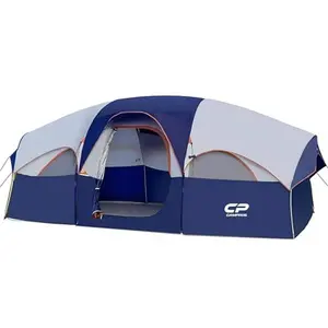 CAMPROS CP Tent 8 Person Camping Tents, Weather Resistant Family Tent, 5 Large Mesh Windows, Double Layer, Divided Curtain for Separated Room, Portable with Carry Bag