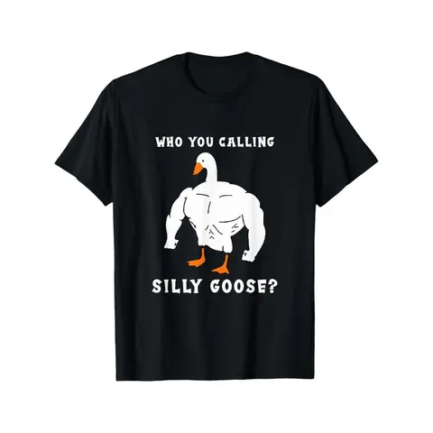 Silly Goose Funny Gym T-Shirt Cartoon Tee for Casual & Holiday Gifts - 35% Cotton 65% Polyester Breathable Round Neck Menswear, Muscular Goose Graphic Print, Durable Wash-Resistant Design