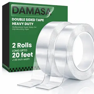 Double Sided Tape 2 Rolls – 240" x 1.18" Clear Removable Nano Mounting Tape for Poster, Carpet, Rug, Picture Hanging & DIY – Strong Adhesive Multipurpose Two Stick Sided Tape 20 Feet