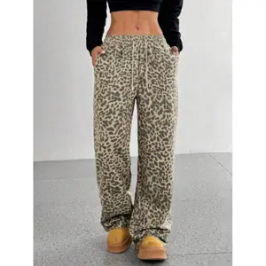 Retro high-waisted leopard-print wide-leg pants, street fashion slim-fit drop-crotch (hangers) pants, lazy girl personalized wide-leg jeans GARMENTARY