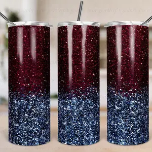 (Tumbler) Navy Burgundy Maroon Deep RedGlitter Marble OmbreSkinny Tumbler