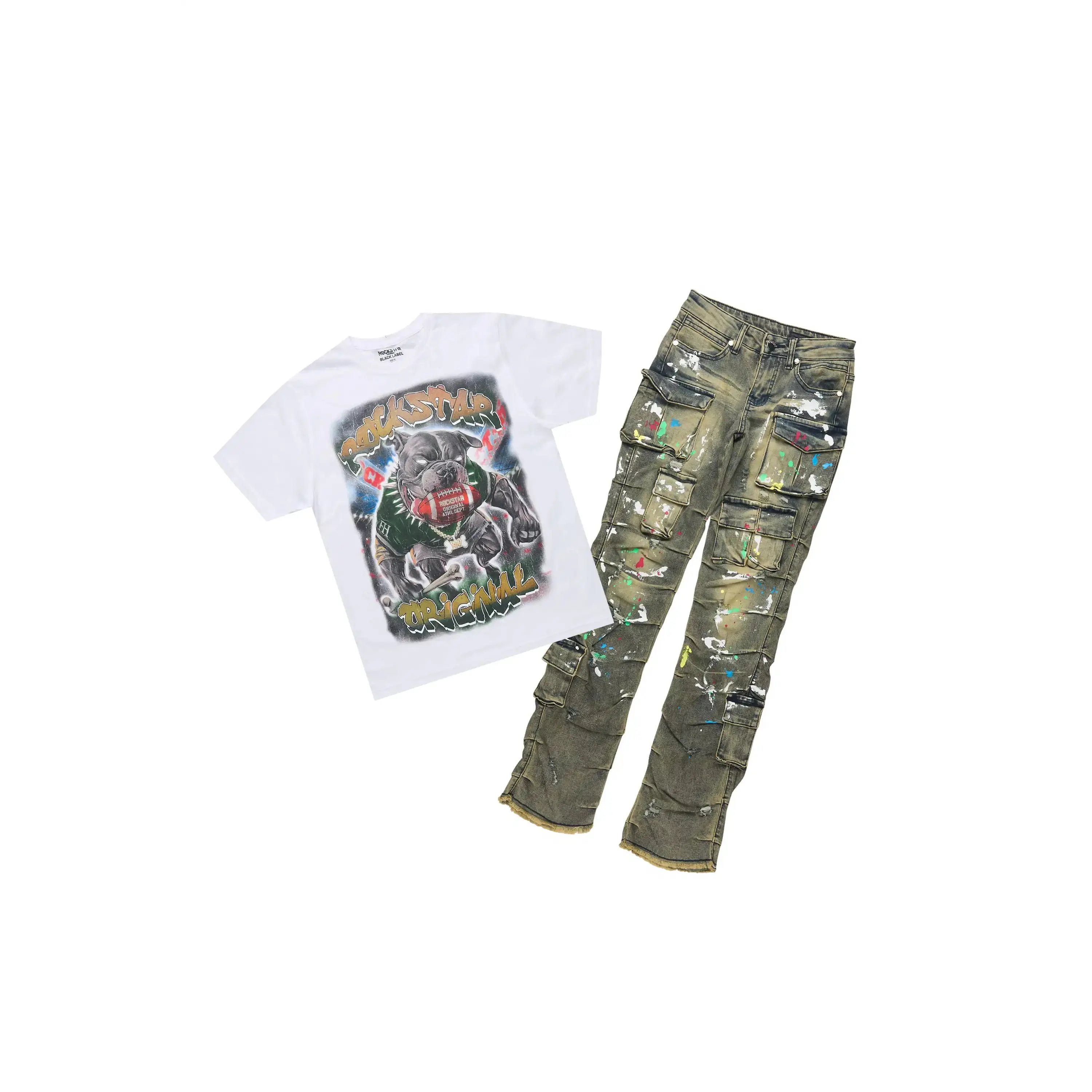 Boys Nitro White/Tint T-Shirt/Stacked Painter Jean Set