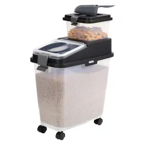 Mighty Tuff 3-Piece Wheeled Pet Food Storage with Lid and 5 Lbs Treat Container