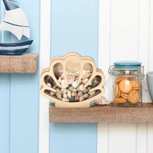 1pc Boho Style Wooden Shell-Shaped Storage Box with Hinged Lid, Oval Decorative Organizer for Seashells, Jewelry, Home Tabletop Decor, Ideal for Valentine's, Easter, Ramadan, St. Patrick'S Day Gifts Water Proof Wing