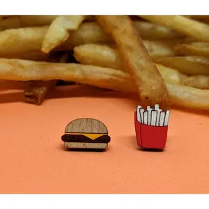 Burger and Fries Earrings - Classic Design with Round Shape and Simple Finish