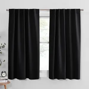 PONY DANCE Short Blackout Curtains 42 W x 45 L Set of 2 Thermal Insulated Room Darkening Drapes for Bedroom Kitchen Bathroom Energy Efficient Noise Reducing Black