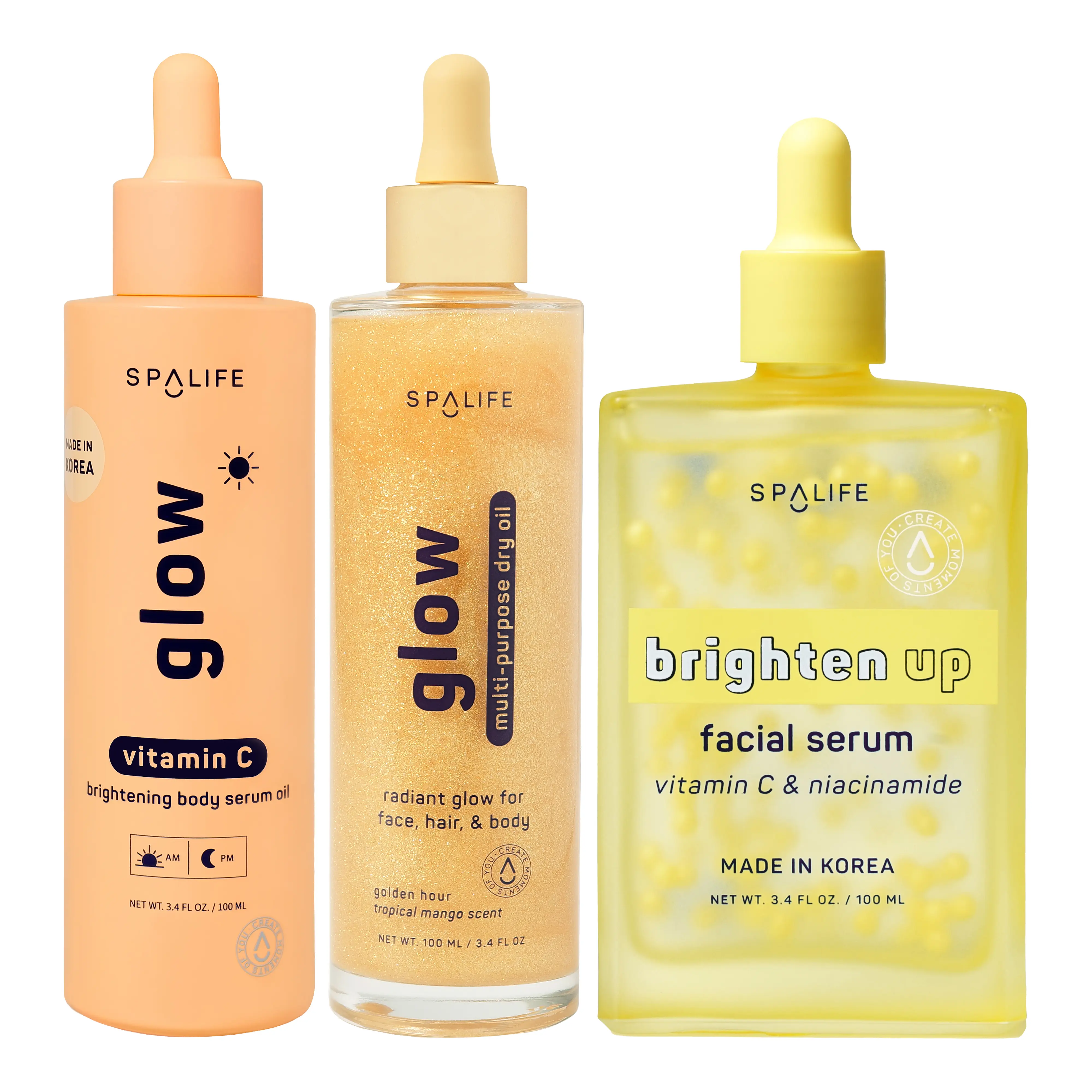 Glow Bundle: Vitamin C Face Serum + Body Serum + Shimmer Dry Oil Set (3 pc)