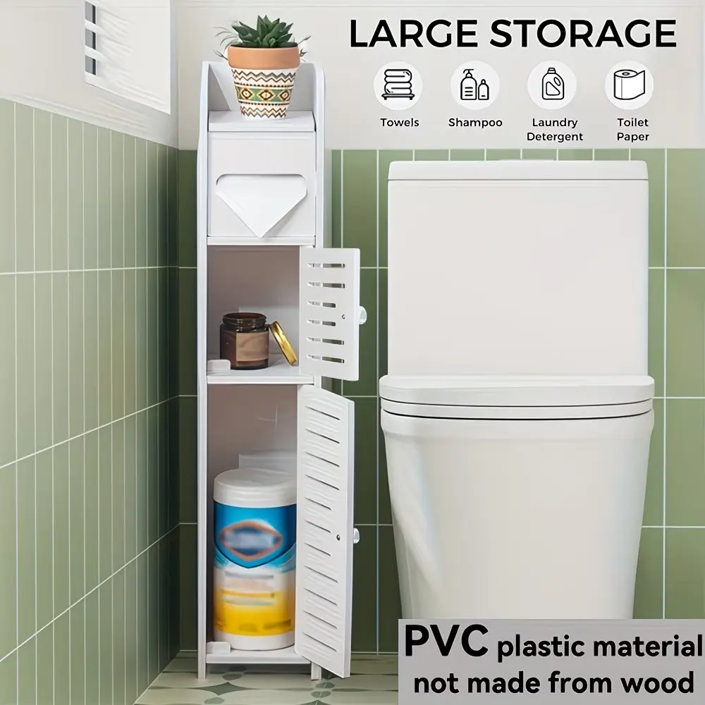 Small Plastic Bathroom Storage Cabinet, Durable PVC Material, Lightweight Build, Space-Saving Cosmetic Organizer, Toilet Paper Holder, Hallway Storage Shelf, Bathroom Cabinets, Home Storage Cabinet, Bathroom Storage Cupboard