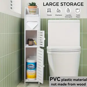 Small Plastic Bathroom Storage Cabinet, Durable PVC Material, Space-Saving Cosmetic Organizer, Toilet Paper Holder, Hallway Storage Shelf