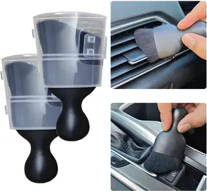 2PCS Car Interior Detailing Brush Car Dusting Brush, Soft Bristle Cleaning Brush Car Interior Cleaning Tool Car Dash Duster Brush for Dashboard, Leather, Air Vents, Computer, Keyboard(Black with Cap)
