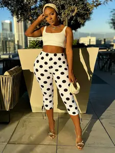 Women's Polka Dot High Waist Drawstring Tight Pants, Fashionable Polka Dot Design, Ideal for Daily and Everyday Wear and Commuting