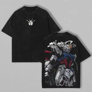 Gundam SEED Astray Red Frame RX-78-2 & Zaku II MS-06 Double Printed Oversized Washed T-Shirt for Men Women Classic Vintage Style 100% Premium Cotton 230gsm Comfortable Soft Fit 1CT