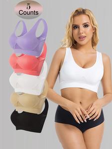5Pcs Women High Stretch Seamless Wireless Tank Bra Chest Breathable Mesh Hole Minimalist Lingerie Underwear Support Push Up Top Activewear Womenswear