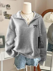 Women's Half-Zip Pullover Sweater, Thick Long Sleeve Fall Winter, Drop Shoulder Loose Fit Design, Casual Comfortable Top, Ideal for Daily Wear