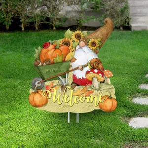 Designocracy 8471207M-SW Hand-Crafted Home Sign, 12x9 in. Harvest Gnome Welcome Wooden Ornament for Christmas Window Decor, Ideal Gift