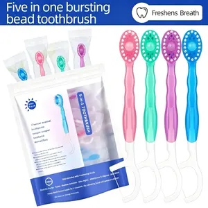 26 Pack 5-in-1 Disposable Mini Toothbrushes, Pre-Pasted with Pick & Individually Wrapped, 4 Assorted Flavors, Dental Accessories for Home & Travel, Toothbrush