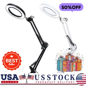 10X Magnifying Glass Lamp Desk Light Magnifier LED With Base&Clamp Read Repair
