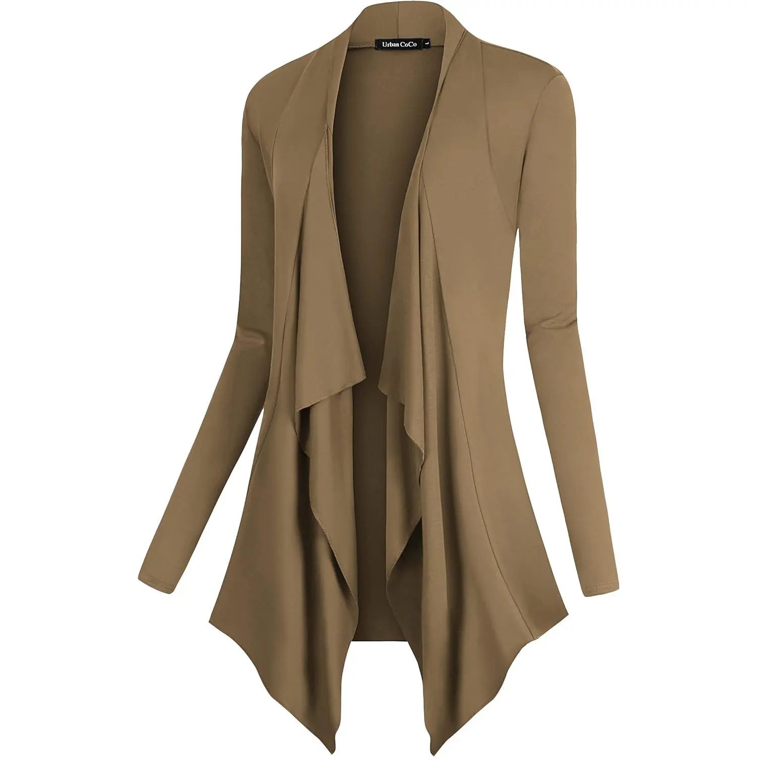 Urban Coco Women's Long Sleeve Drape Front Open Cardigan with Irregular Hem