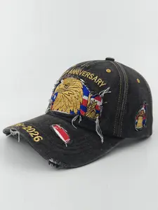 New Patriotic Theme 250th Anniversary Edition (1776-2026) Embroidered Details Denim Hole Baseball Cap, Fitted Construction Party Style Hat, All Seasons Wear